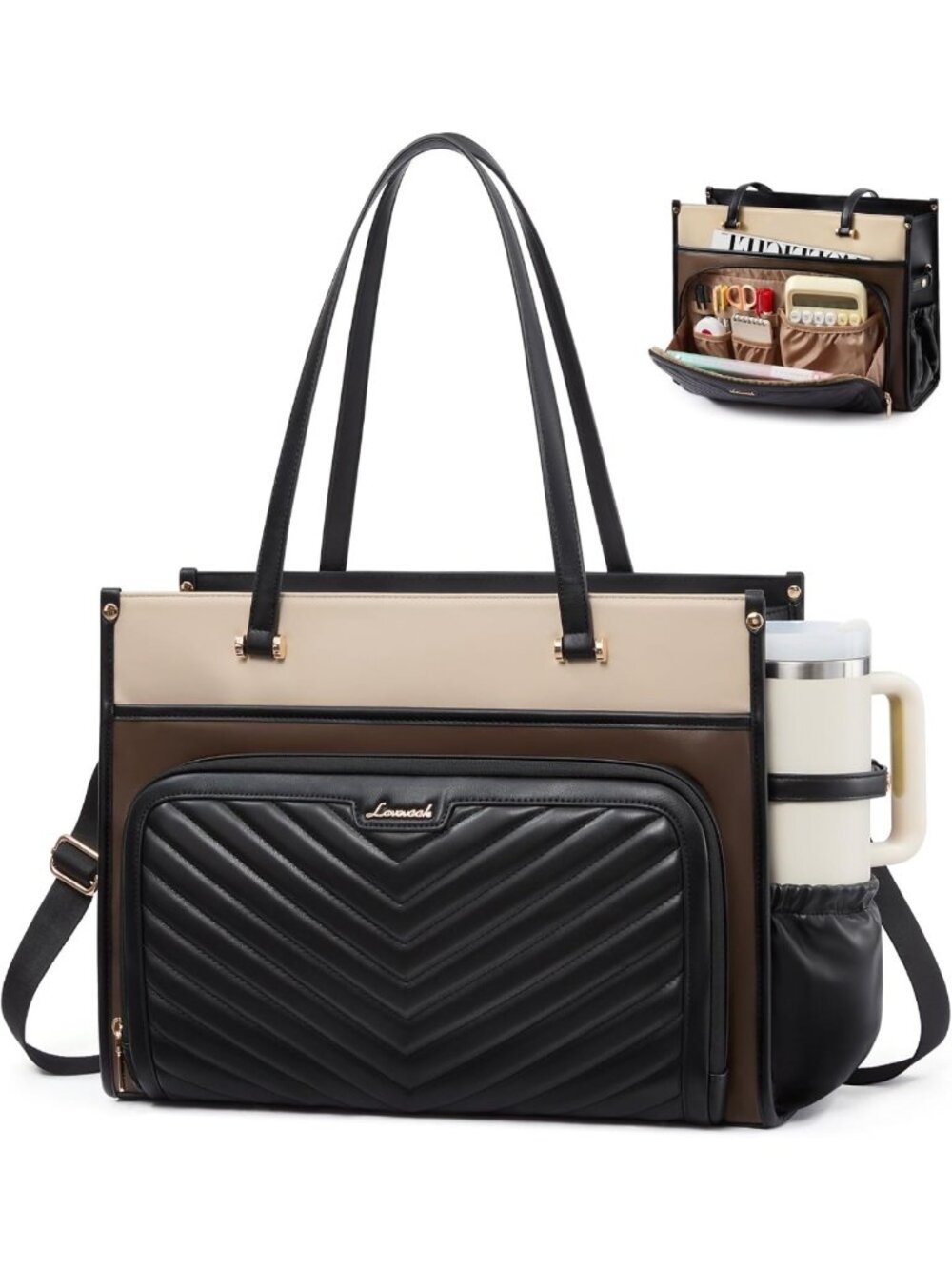 Stylish PU Leather Laptop Tote Bag for Women | Work Purse & Teacher Computer Bag